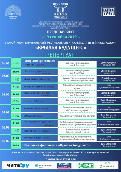 Фестиваль &quot;Крылья будущего&quot; откроется 4 сентября спектаклем брянского театра