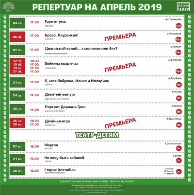 Репертуар на апрель 2019